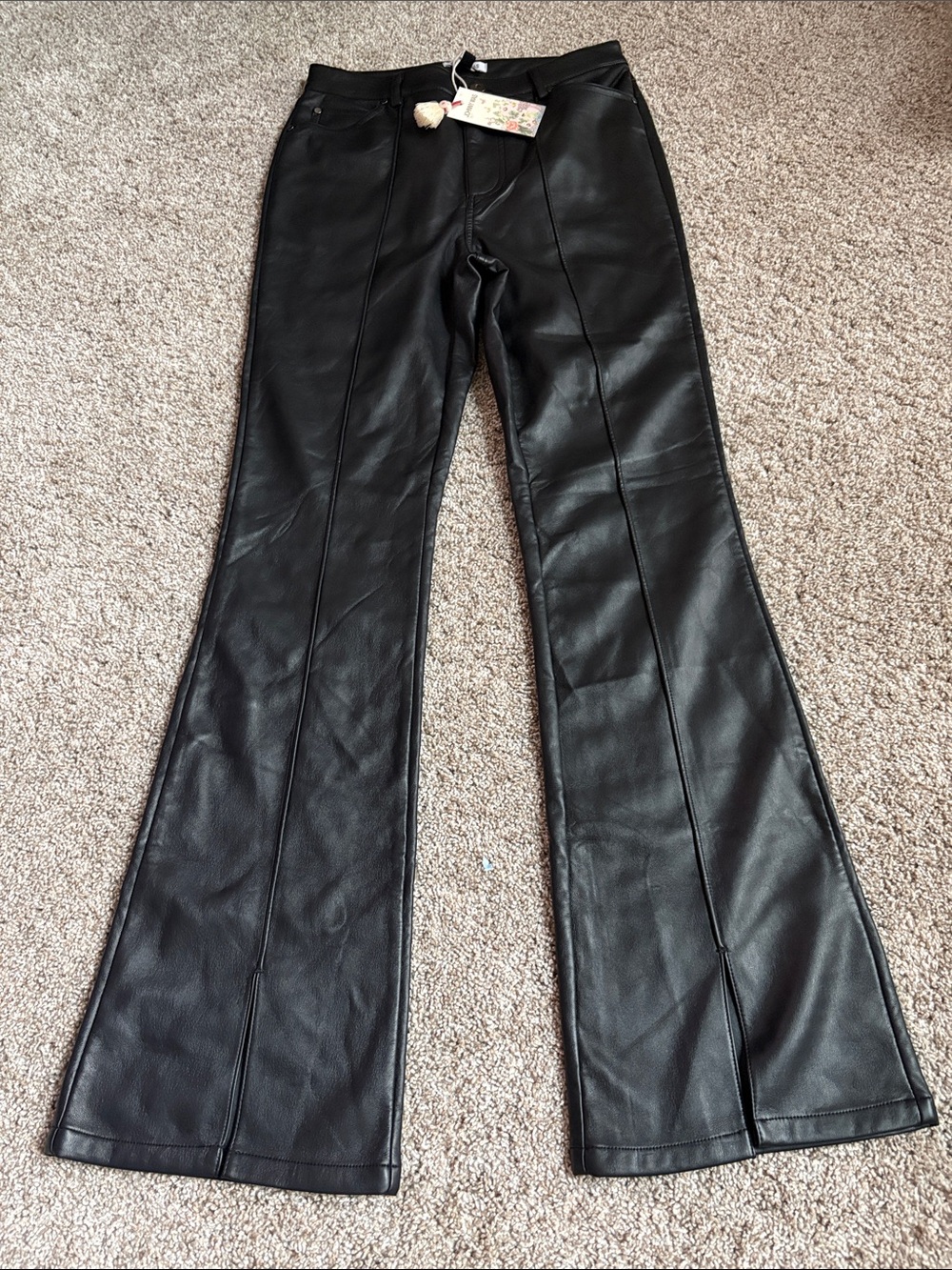 Johnny Was Black Faux Leather Flare Jeans